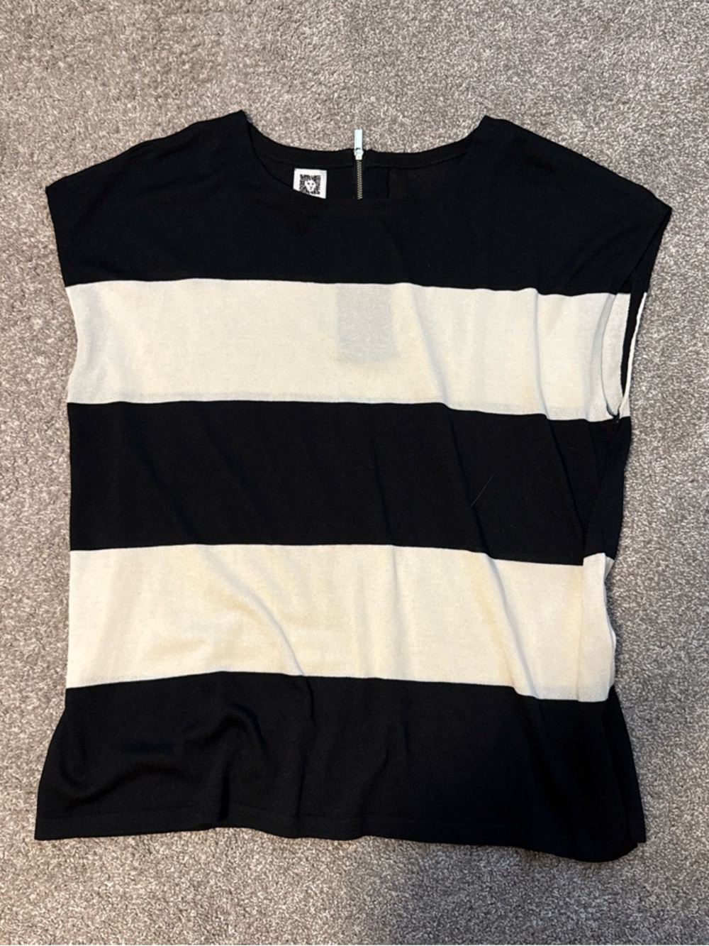 Women's Black and Cream Striped Short Sleeve Top - Classic Knit
